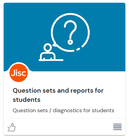 来自Jisc发现工具的学生缩略图的问题集和报告，图片显示了一个白色图标，蓝色背景上有一个思维泡泡