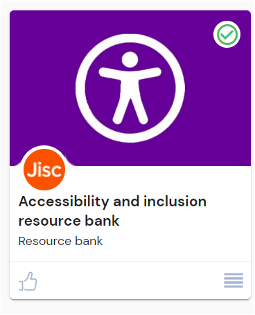 screenshot of the accessibility and inclusion resource bank card from the discovery tool