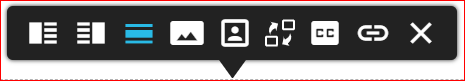 Image editing toolbar, showing options such as alignment, adding a hyperlink, and adding alt text