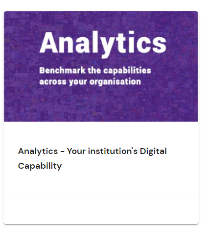 Image of the analytics tile on the discovery tool. The word Analytics is in white on a purple background.