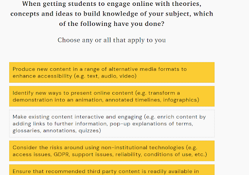 screenshot of a multiple choice question from the explore your overall digital capabilities question set