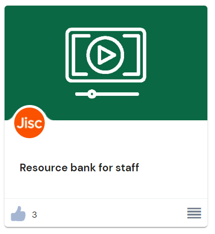 resource bank for staff thumbnail from the jisc discovery tool, the image shows a white icon of a video playback button on a green background
