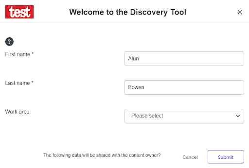 screenshot of the discovery tool create an account screen
