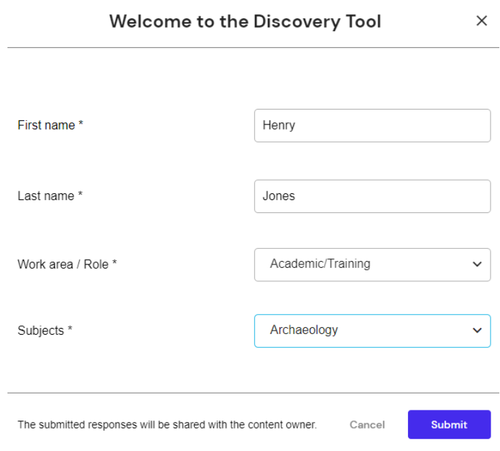 screenshot of the discovery tool create an account screen