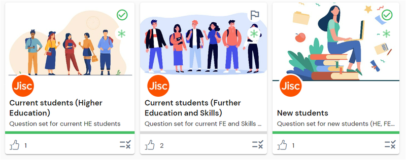 screenshot of the exploring your digital capabilities question set cards for new and current students